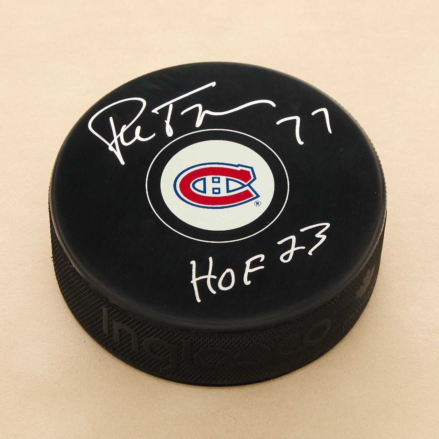 Pierre Turgeon Autographed Montreal Canadiens Hockey Puck with HOF Note
