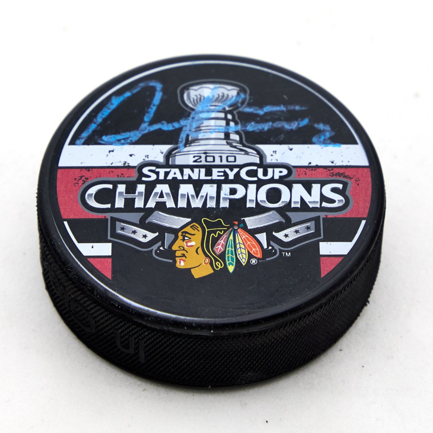 Duncan Keith Signed Chicago Blackhawks 2010 Stanley Cup Puck (Flawed)