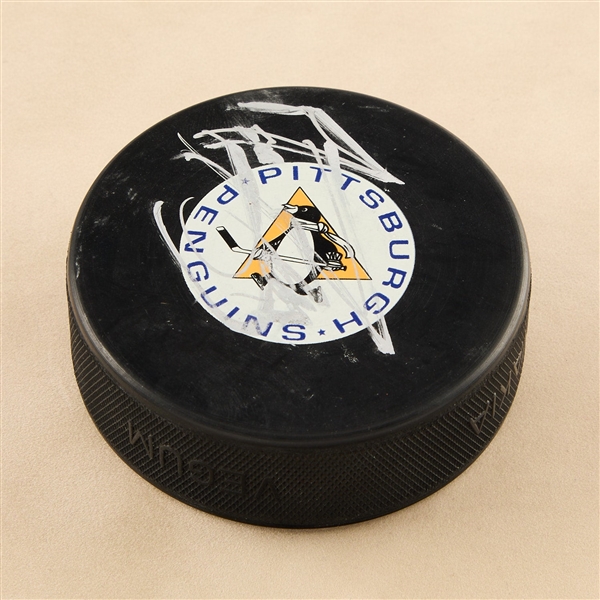 Marc-Andre Fleury Autographed Pittsburgh Penguins Hockey Puck (Flawed)