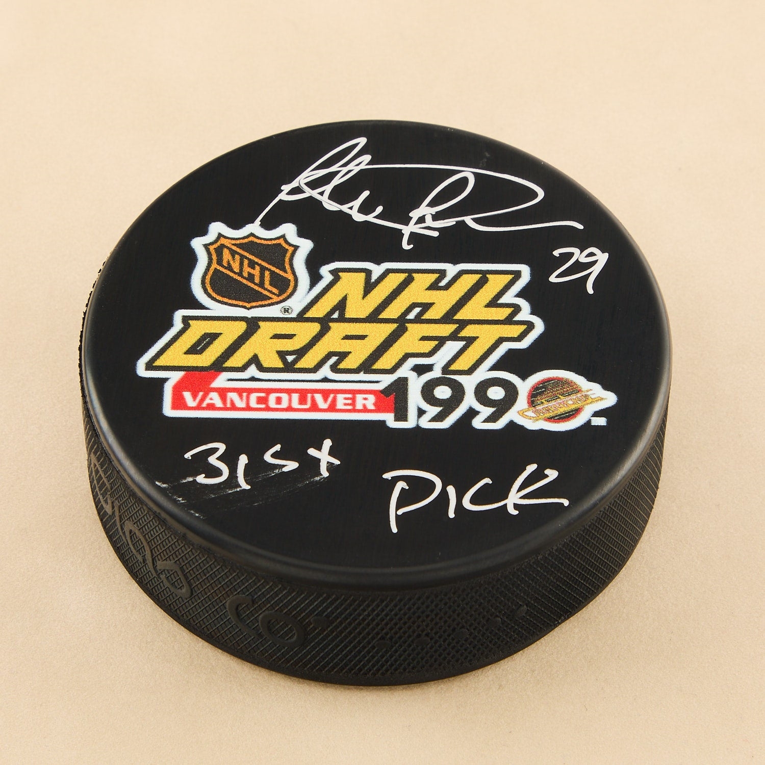 Felix Potvin Signed 1990 NHL Entry Draft Puck with 31st Pick Note