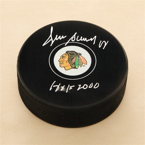 Denis Savard Signed Chicago Blackhawks Hockey Puck with HOF Note