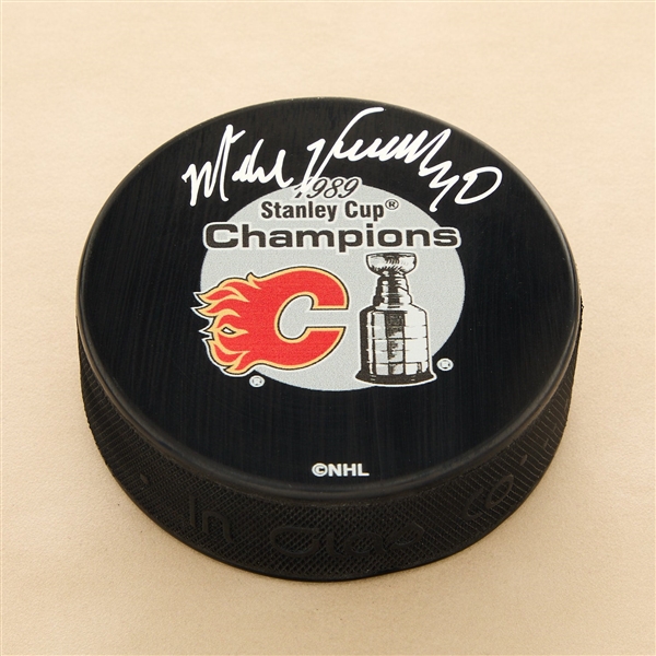 Mike Vernon Autographed Calgary Flames 1989 Stanley Cup Puck