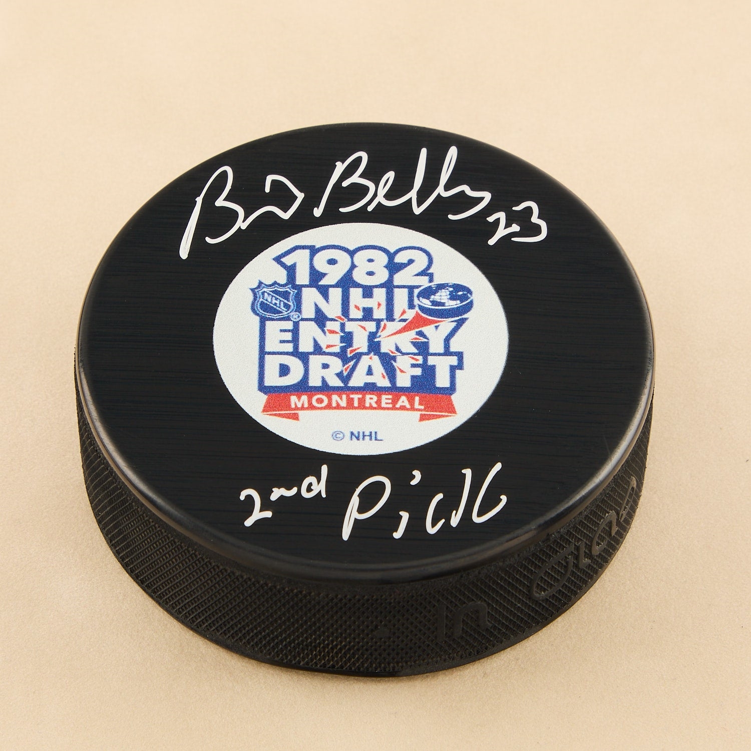 Brian Bellows Signed 1982 NHL Entry Draft Puck with 2nd Pick Note