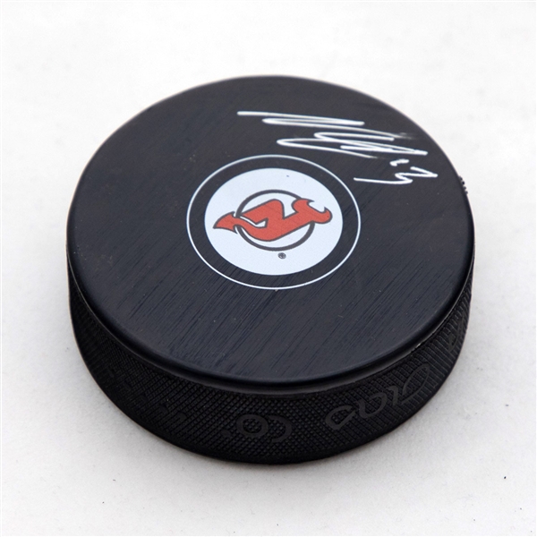 Nico Hischier Autographed New Jersey Devils Hockey Puck (Flawed)