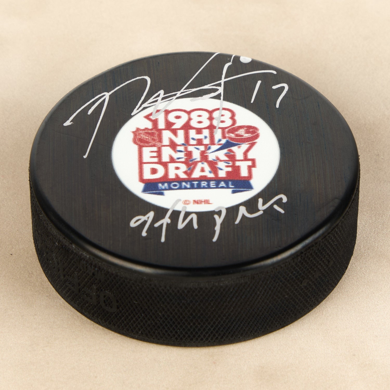 Rod BrindAmour Signed Entry Draft 1988 NHL Entry Draft Puck (Flawed)