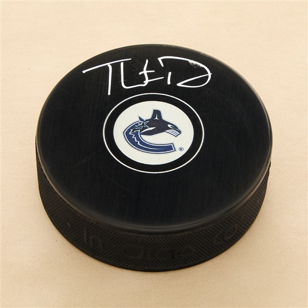 Thatcher Demko Autographed Vancouver Canucks Hockey Puck (Flawed)