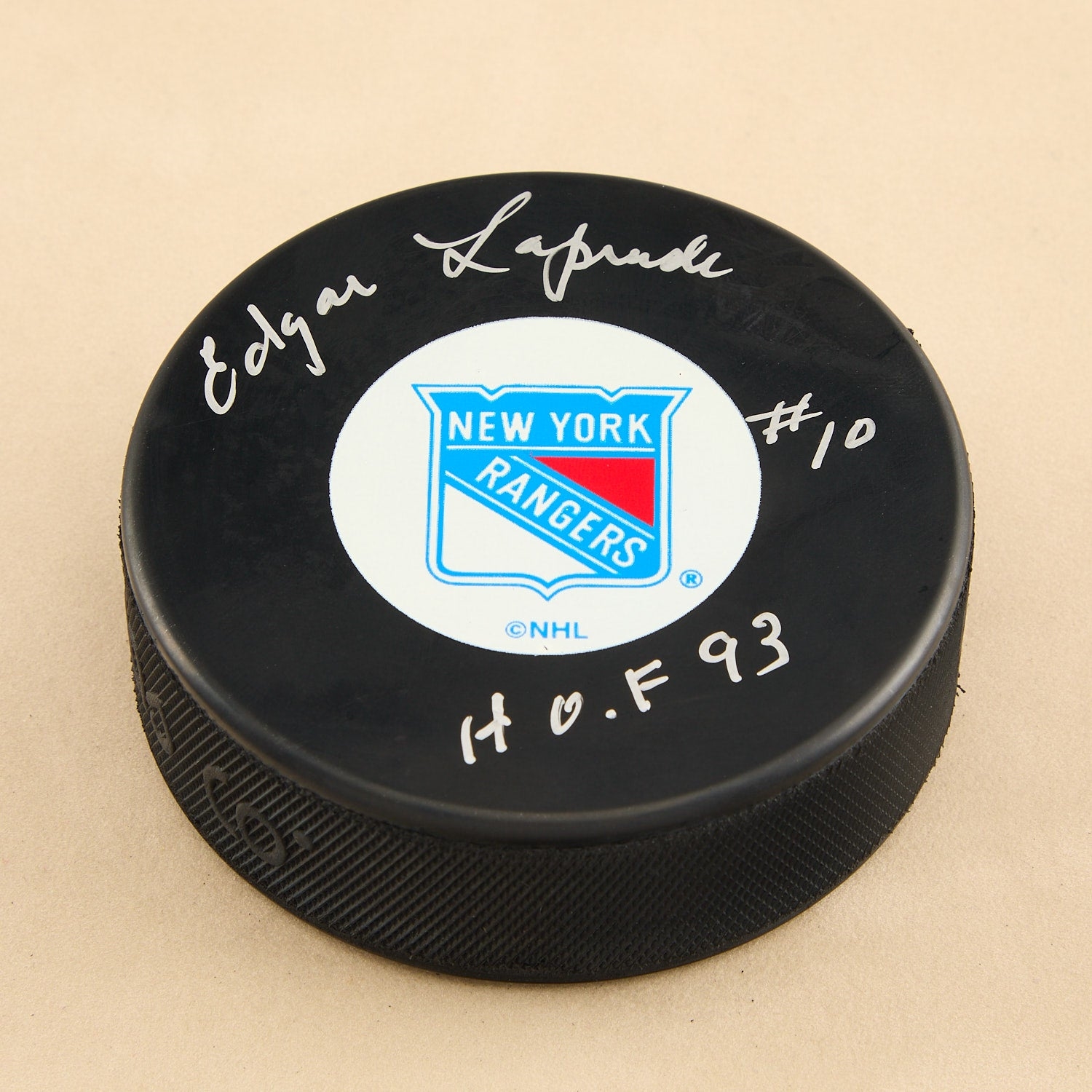 Edgar Laprade Signed New York Rangers Hockey Puck with HOF Note