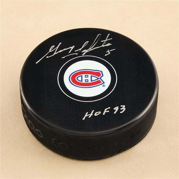 Guy Lapointe Signed Montreal Canadiens Hockey Puck with HOF Note