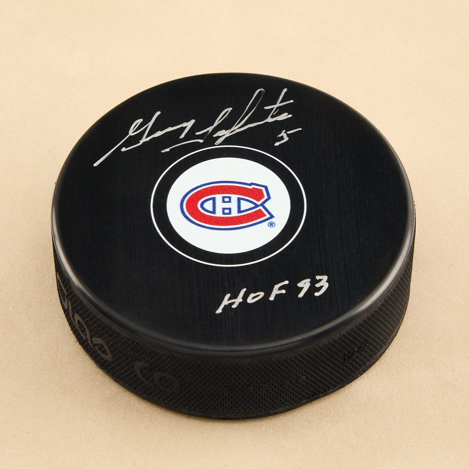 Guy Lapointe Signed Montreal Canadiens Hockey Puck with HOF Note