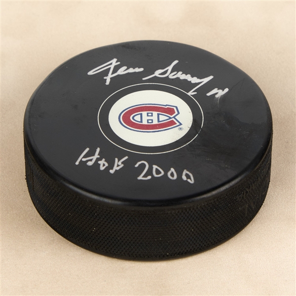 Denis Savard Autographed Montreal Canadiens Hockey Puck With HOF Note (Flawed)