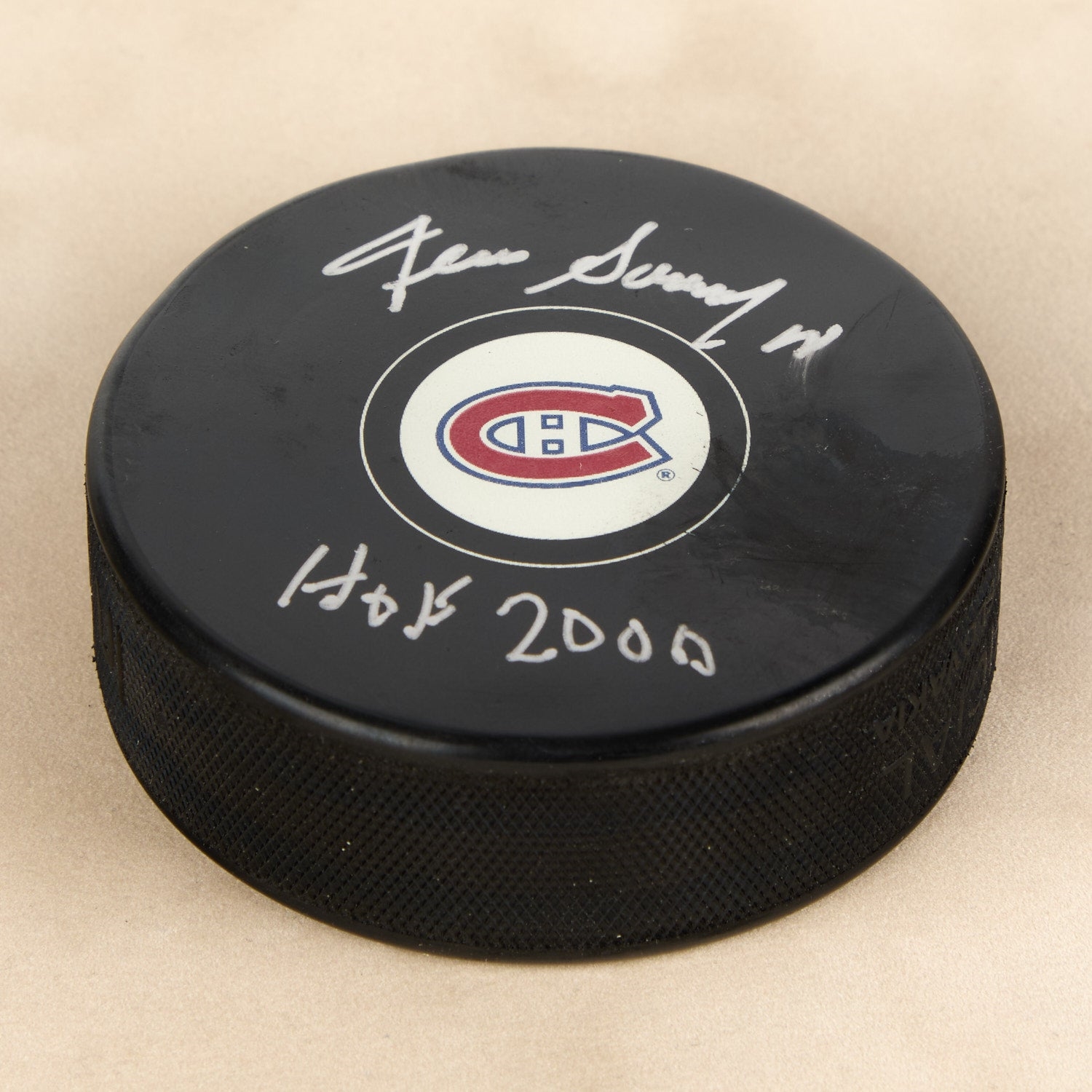 Denis Savard Autographed Montreal Canadiens Hockey Puck With HOF Note (Flawed)