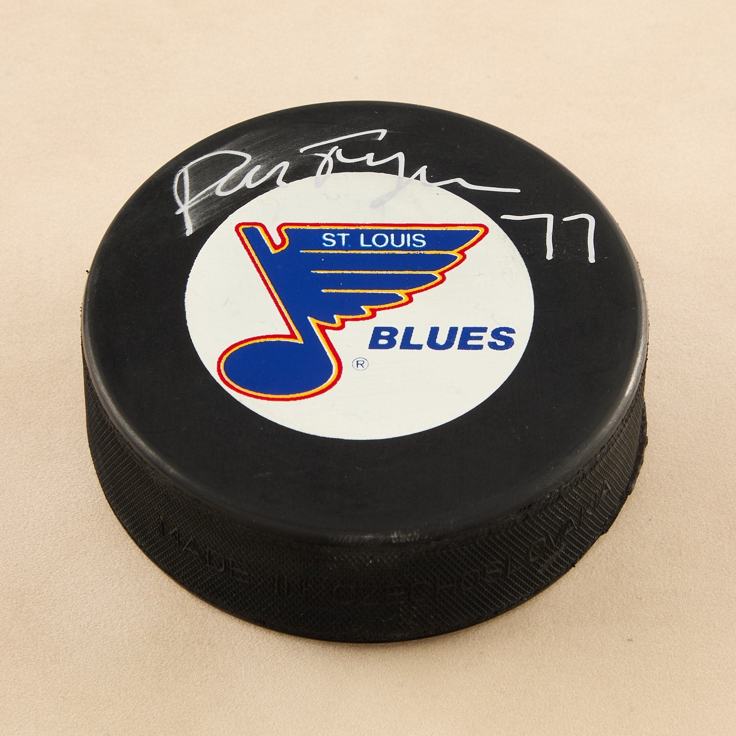 Pierre Turgeon Autographed St Louis Blues Retro Logo Puck (Flawed)