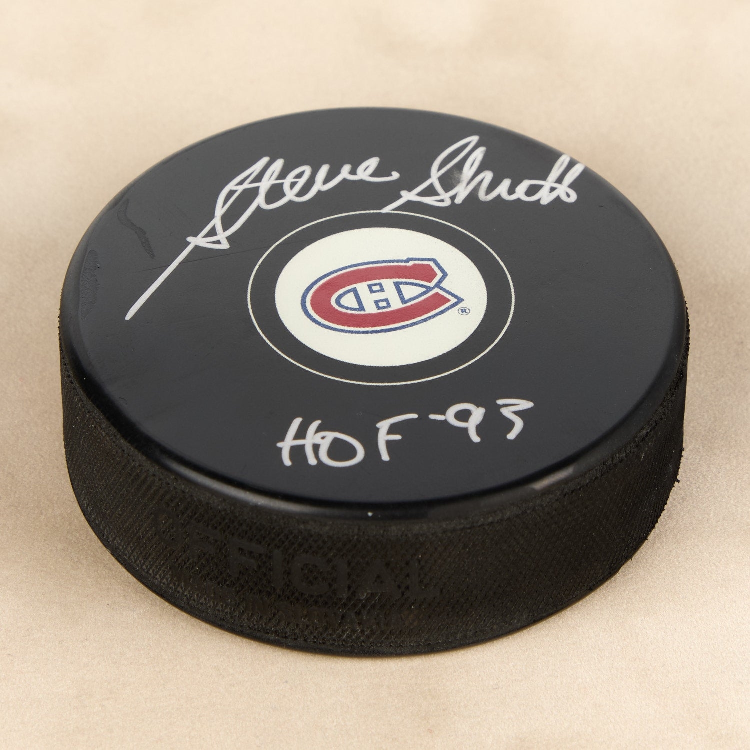 Steve Shutt Autographed Montreal Canadiens Hockey Puck With HOF Note (Flawed)