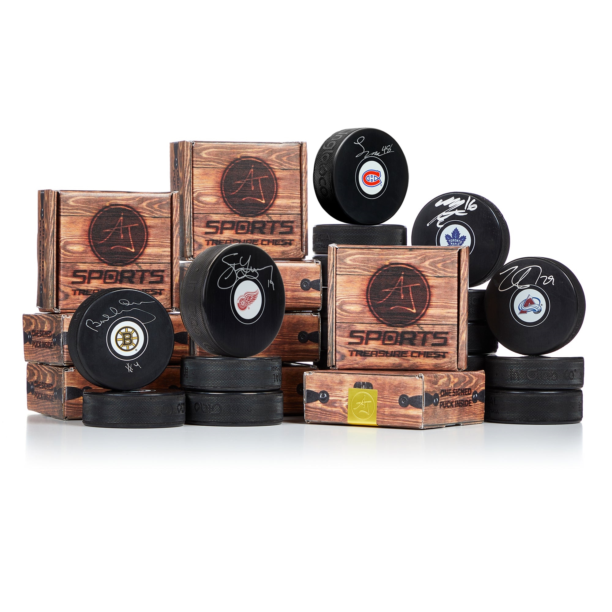 AJ Sports Hockey Heroes vs Legends 12 Autographed Pucks Treasure Chest