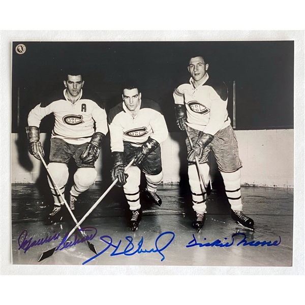 Maurice & Henri Richard, Dickie Moore Triple Signed Montreal Canadiens 8x10 Photo