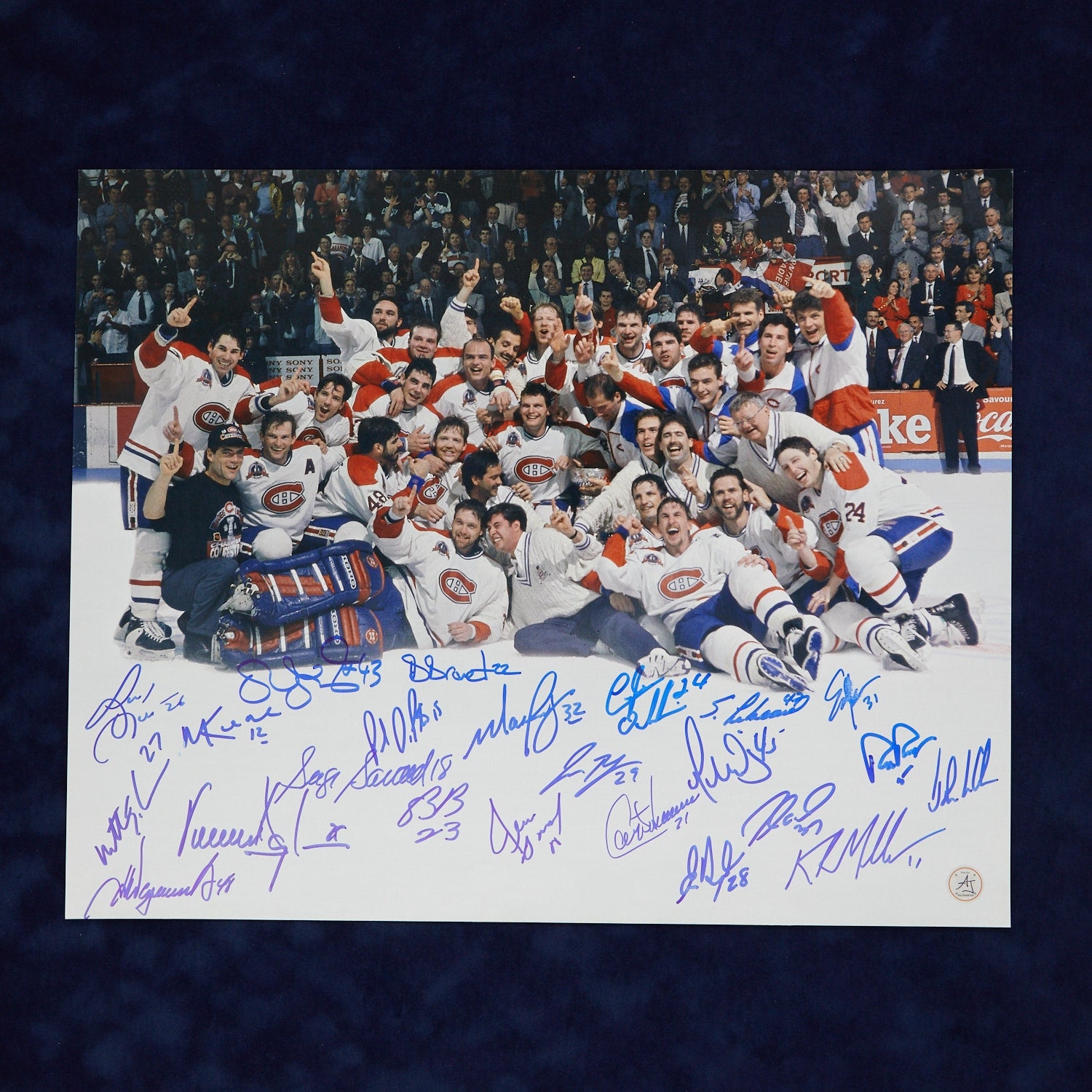1993 Montreal Canadiens Stanley Cup 23 player Team Signed 16x20 Photo (Flawed)