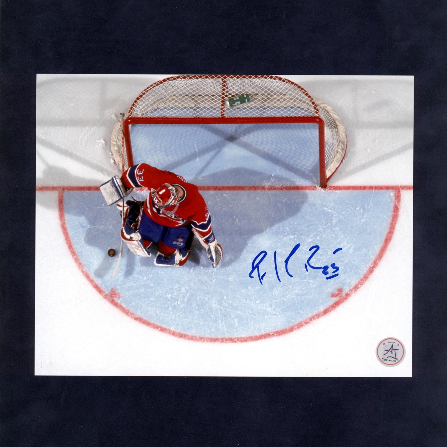 Patrick Roy Autographed Montreal Canadiens Aerial Crease View 8x10 Photo