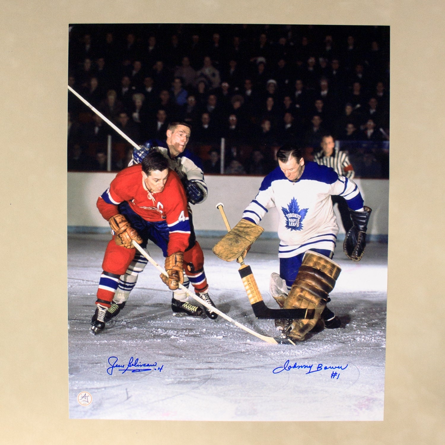 Jean Beliveau & Johnny Bower Dual Signed Original Six Rivalry 16x20 Photo