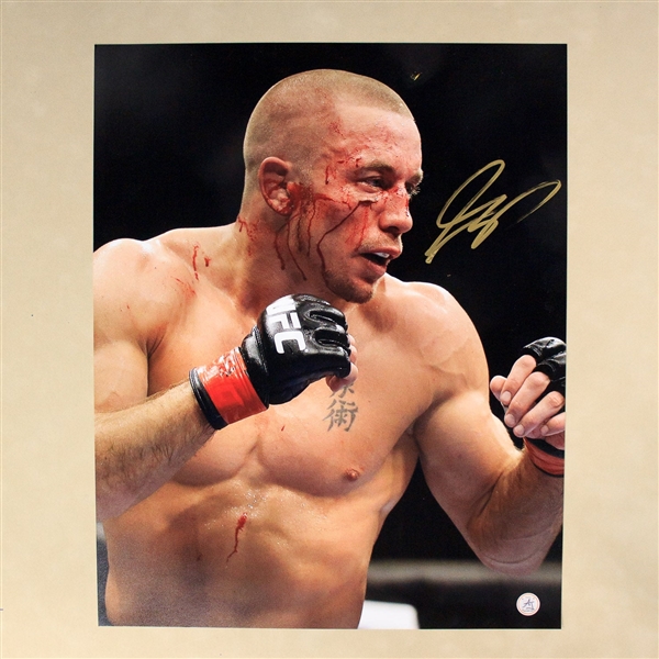Georges St-Pierre Autographed UFC Bloody Warrior 16x20 Photo