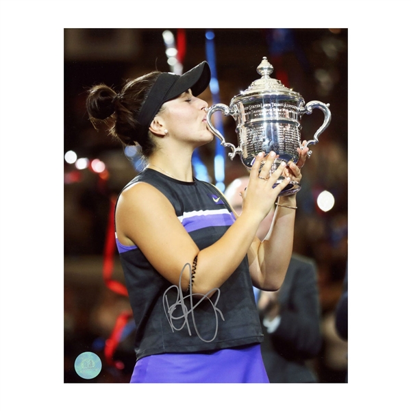 Bianca Andreescu Signed 2019 US Open Tennis Trophy Celebration 8x10 Photo