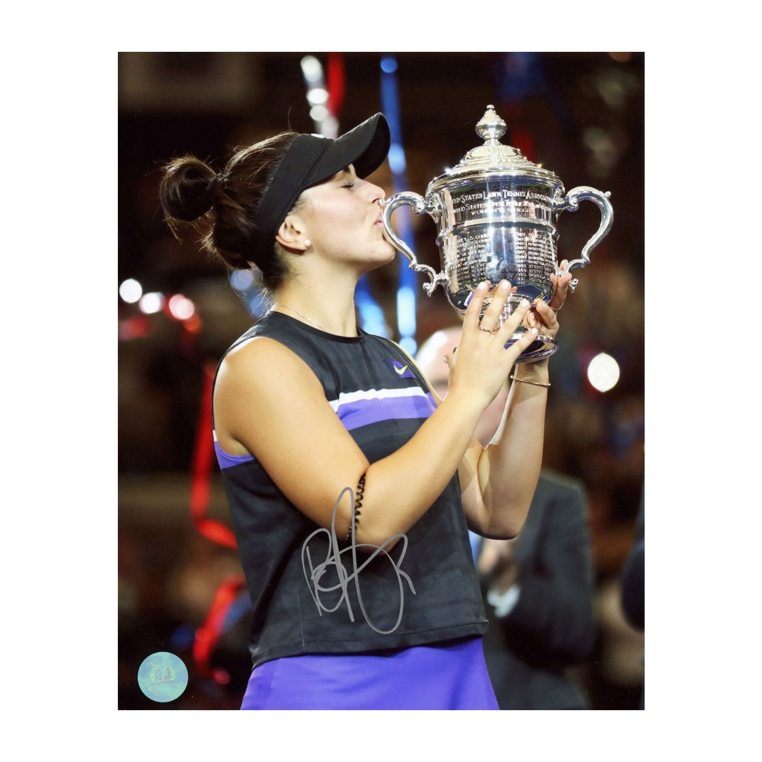 Bianca Andreescu Signed 2019 US Open Tennis Trophy Celebration 8x10 Photo