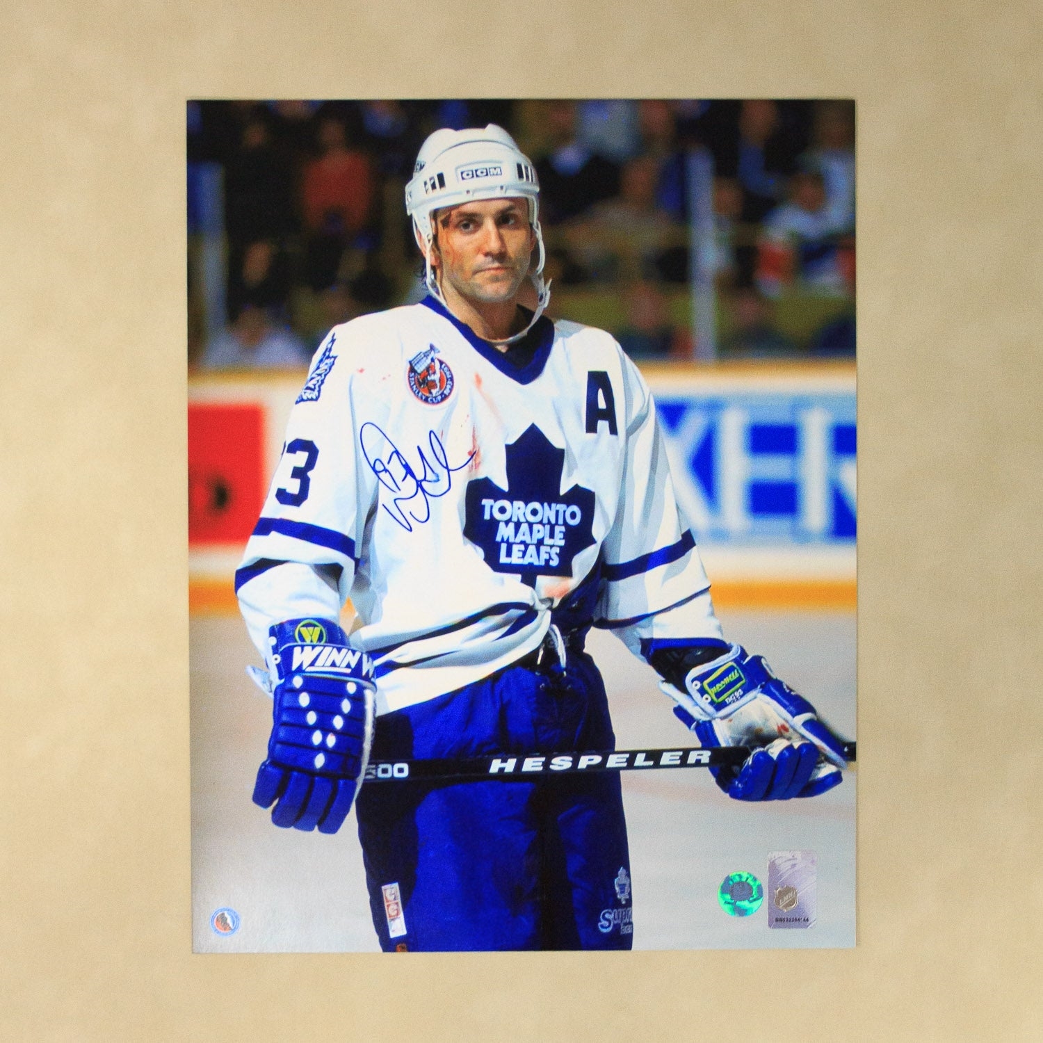 Doug Gilmour Autographed Toronto Maple Leafs Bloody Warrior 11x14 Photo