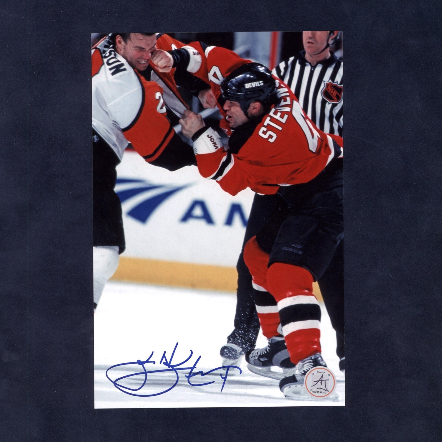 Scott Stevens Autographed New Jersey Devils Hockey Fight 6x9 Photo