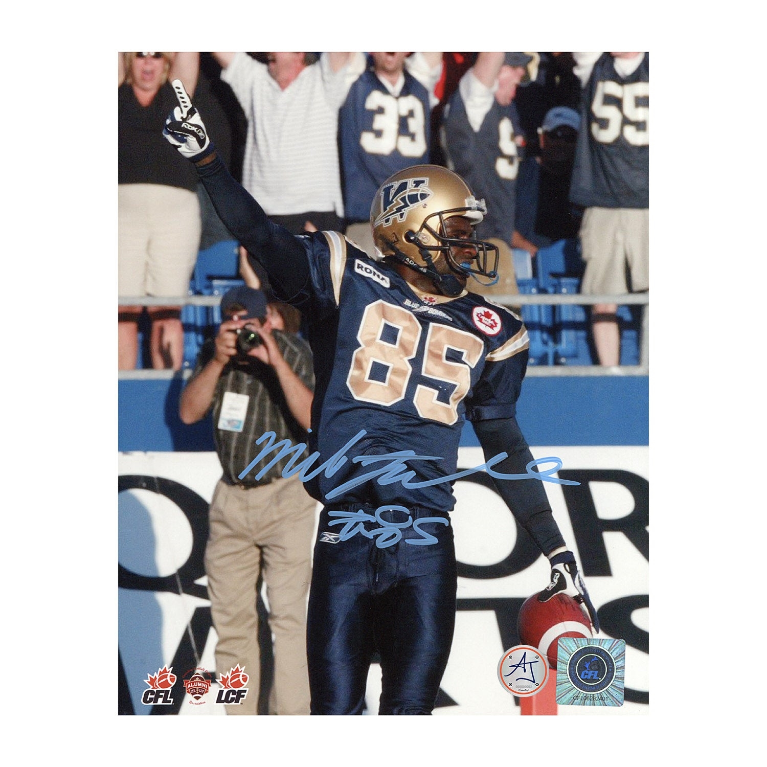 Milt Stegall Signed Winnipeg Blue Bombers 8x10 Photo