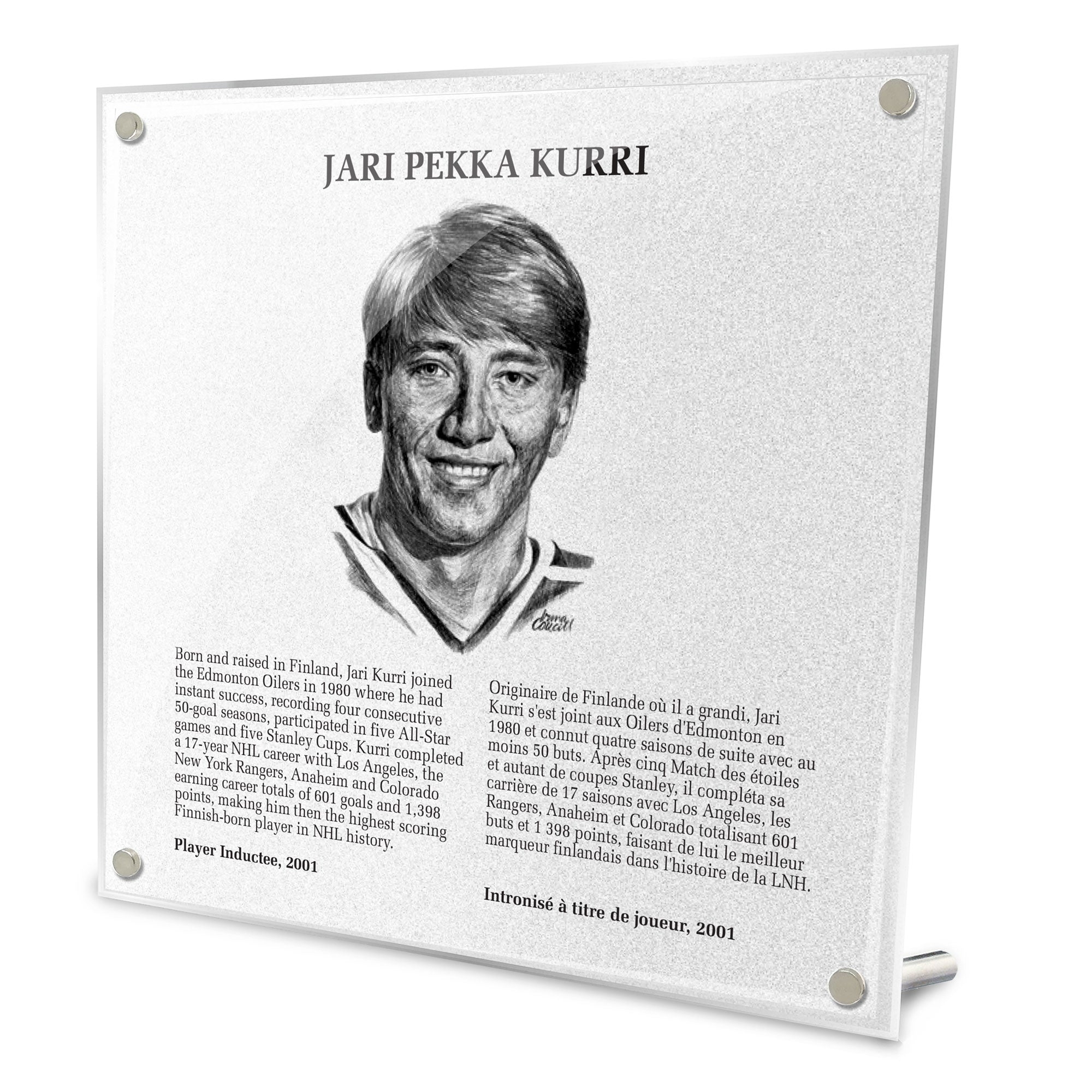 Jari Kurri Replica Hockey Hall of Fame Plaque