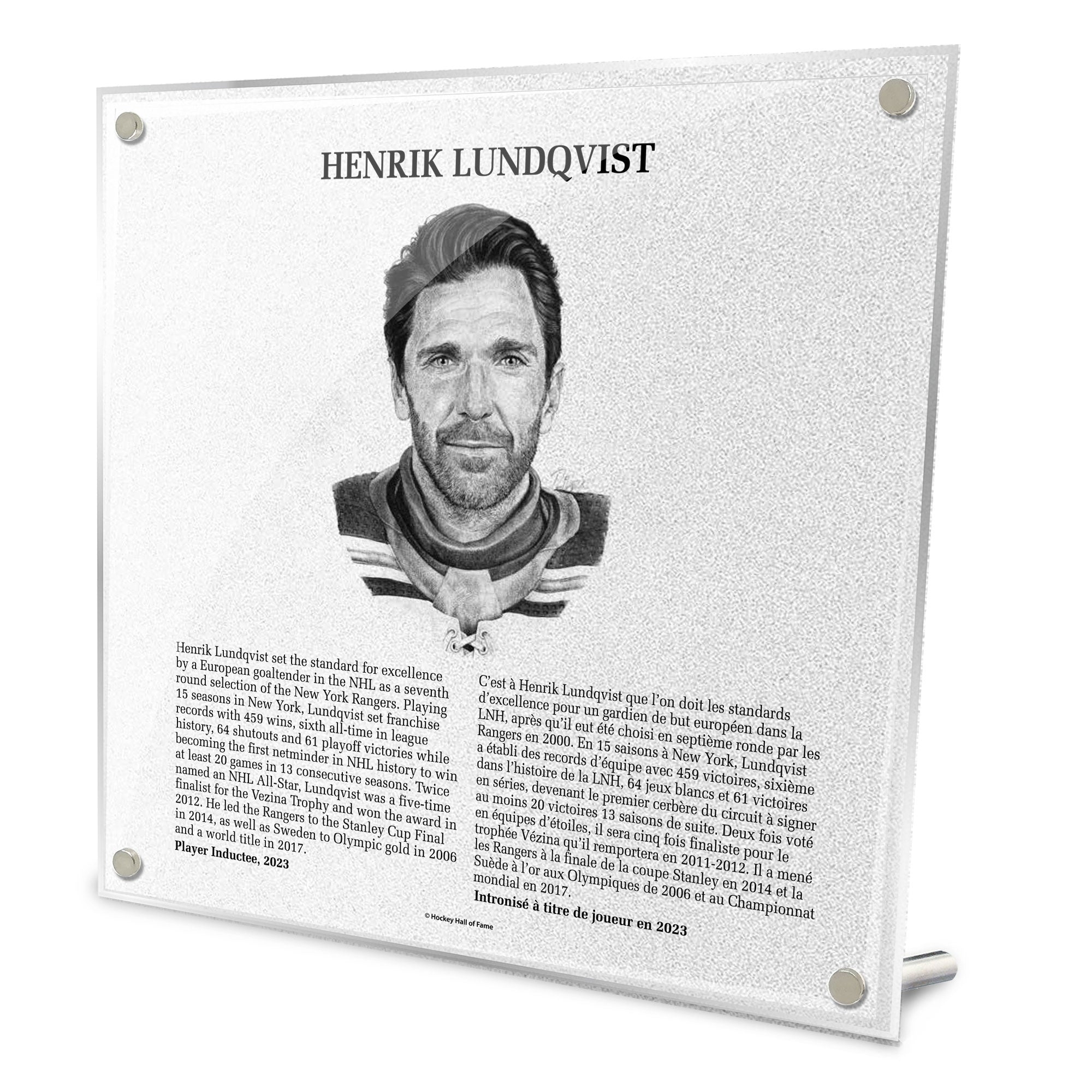Henrik Lundqvist Replica Hockey Hall of Fame Plaque