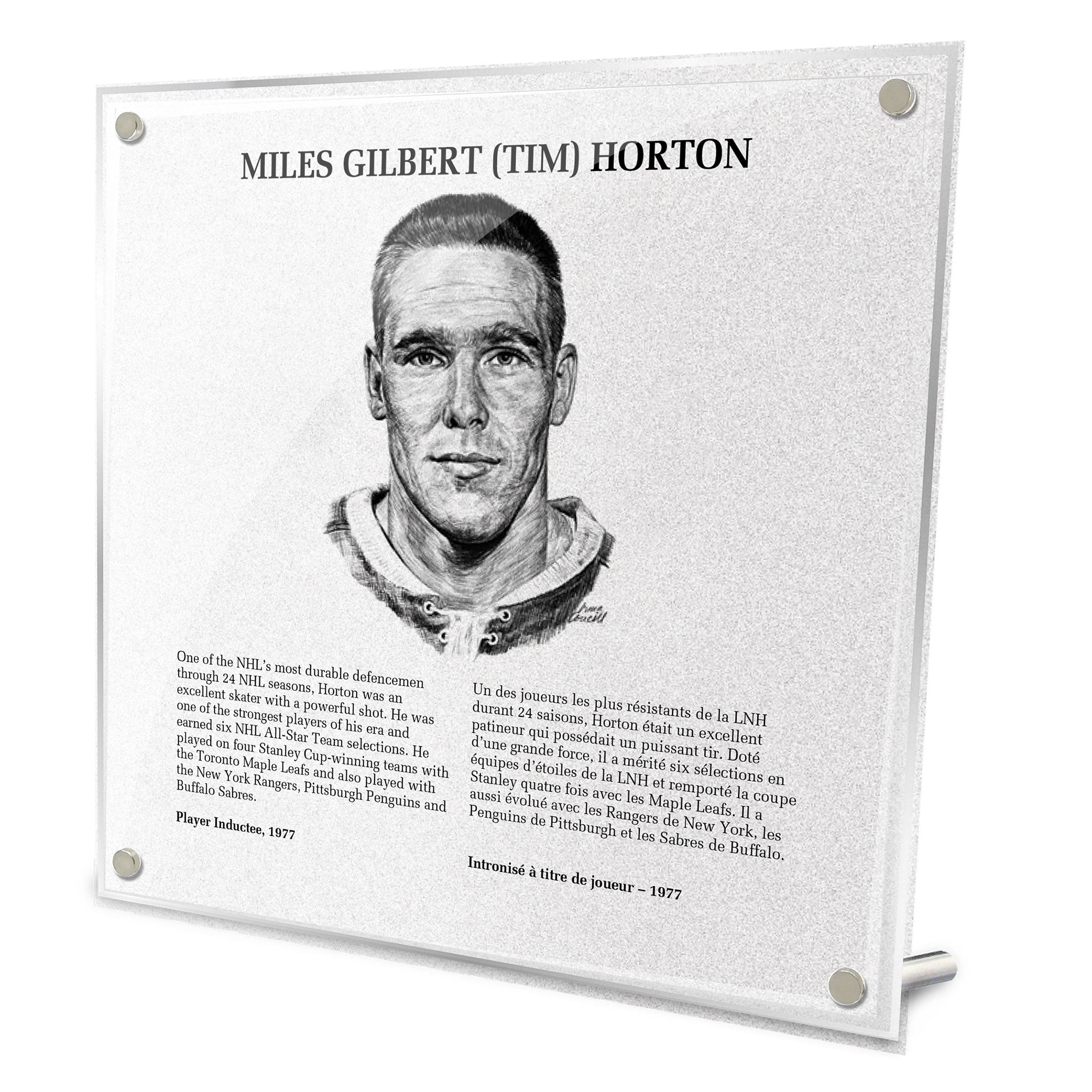 Tim Horton Replica Hockey Hall of Fame Plaque