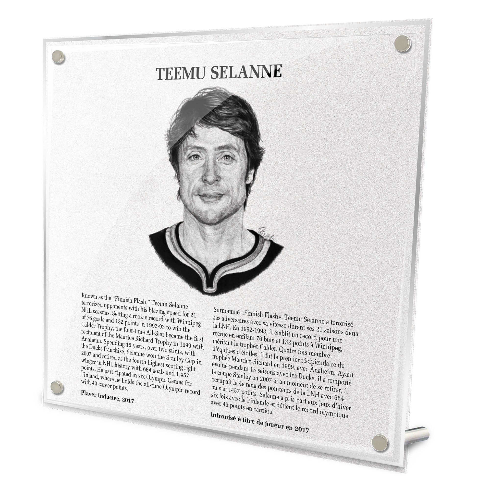 Teemu Selanne Replica Hockey Hall of Fame Plaque