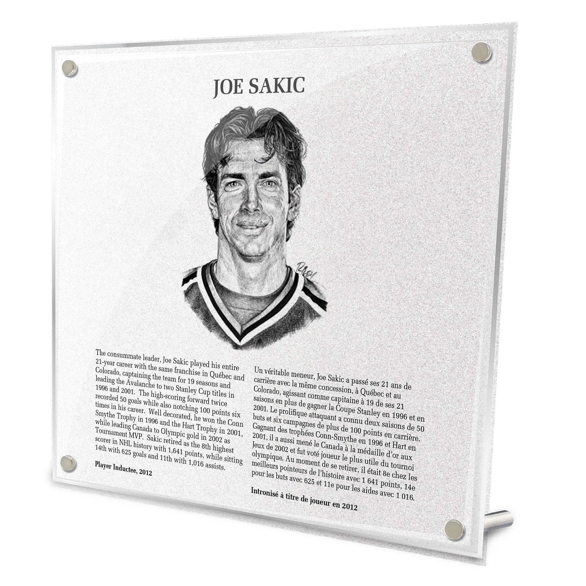 Joe Sakic Replica Hockey Hall of Fame Plaque