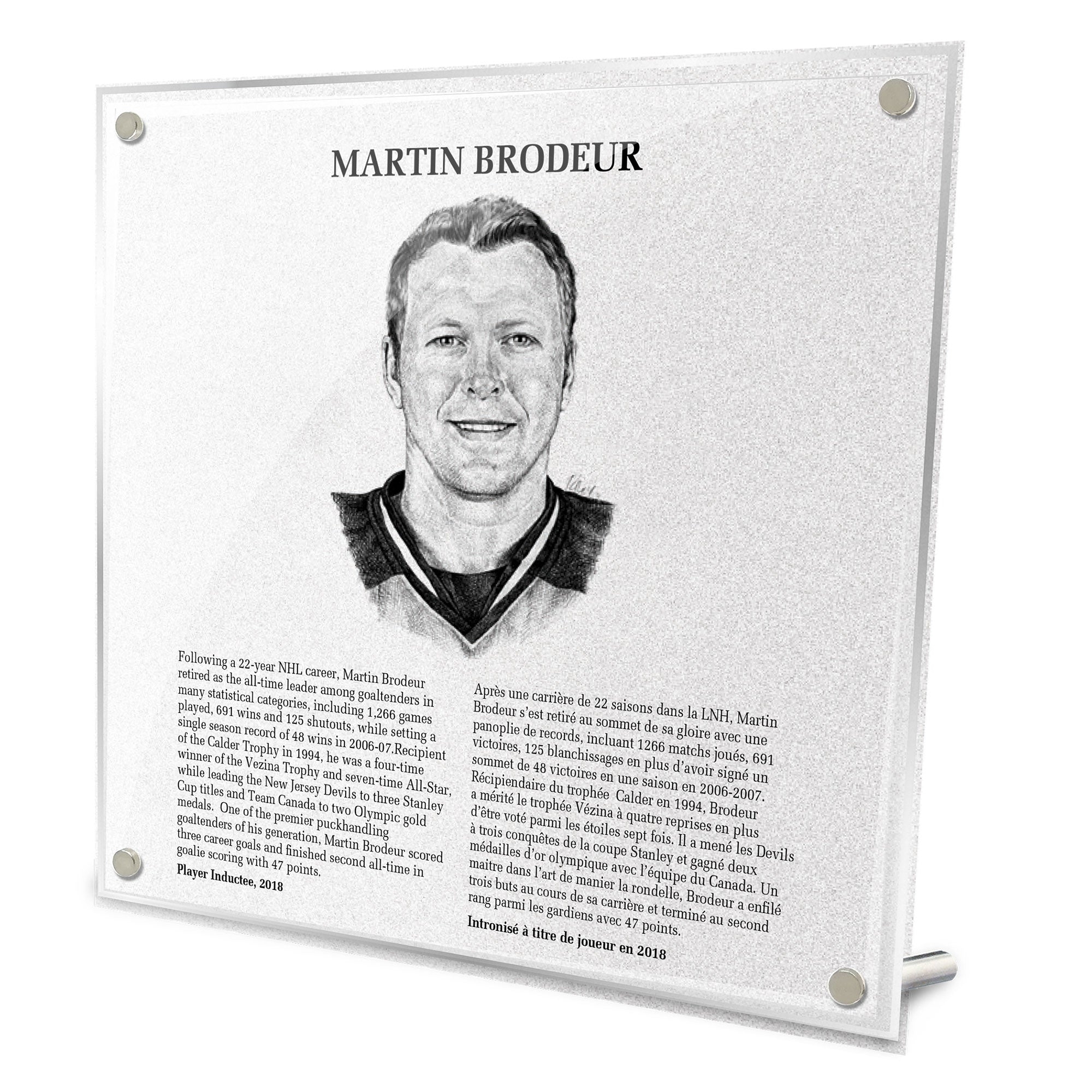 Martin Brodeur Replica Hockey Hall of Fame Plaque